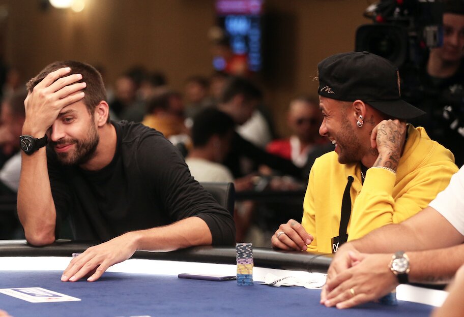 gerard pique and neymar during pokerstars celebrity poker tournament