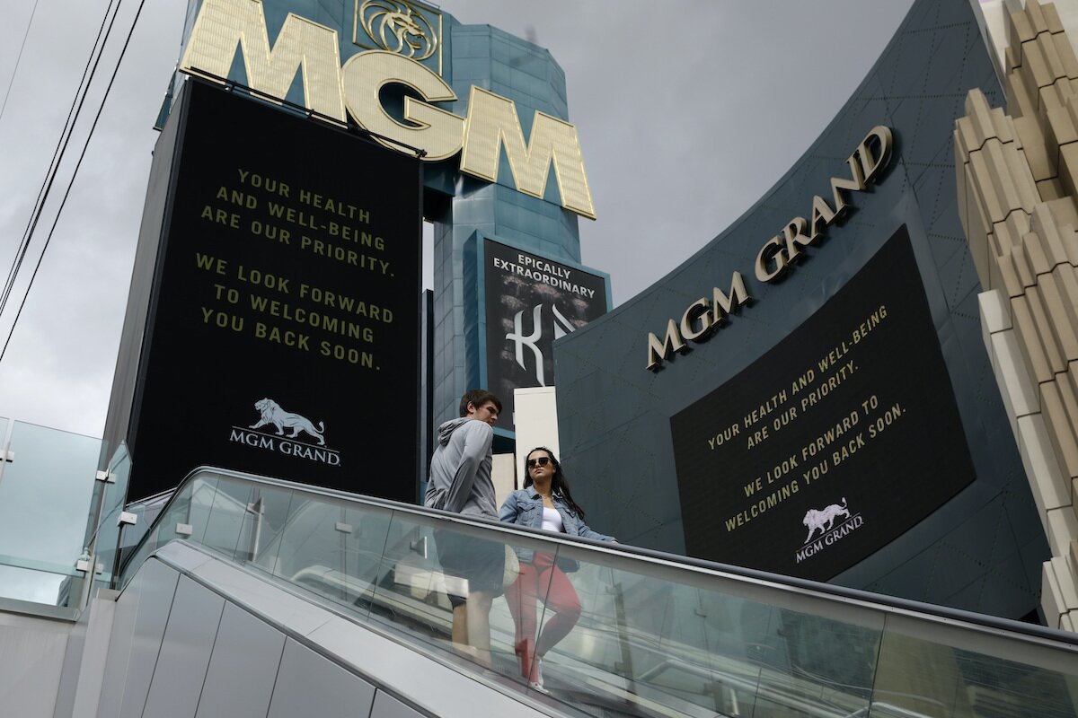 people on elevator outside MGM Grand hotel-casino